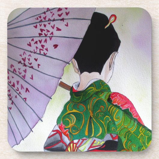 Japanse Geisha-kunst met kimono en paraplu Drankjes Onderzetter (Voorkant)