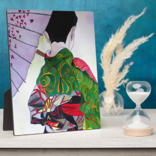 Japanse Geisha-kunst met kimono en paraplu Fotoplaat