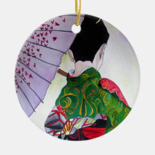 Japanse Geisha-kunst met kimono en paraplu Keramisch Ornament
