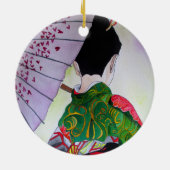 Japanse Geisha-kunst met kimono en paraplu Keramisch Ornament (Achterkant)