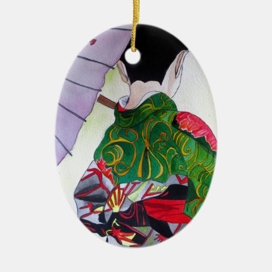 Japanse Geisha-kunst met kimono en paraplu Keramisch Ornament (Voorkant)