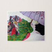 Japanse Geisha-kunst met kimono en paraplu Legpuzzel (Horizontaal)