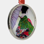 Japanse Geisha-kunst met kimono en paraplu Metalen Ornament (Rechts)