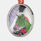 Japanse Geisha-kunst met kimono en paraplu Metalen Ornament (Links)