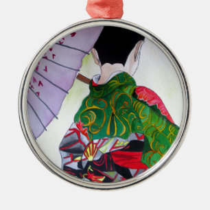 Japanse Geisha-kunst met kimono en paraplu Metalen Ornament