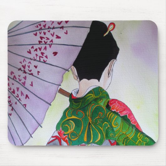 Japanse Geisha-kunst met kimono en paraplu Muismat (Voorkant)