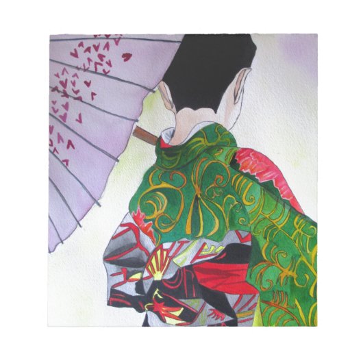 Japanse Geisha-kunst met kimono en paraplu Notitieblok (Voorkant)