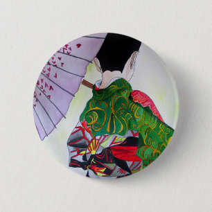 Japanse Geisha-kunst met kimono en paraplu Ronde Button 5,7 Cm