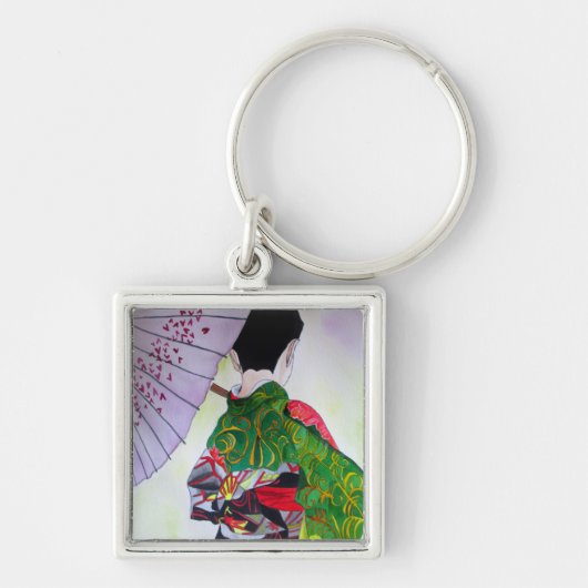 Japanse Geisha-kunst met kimono en paraplu Sleutelhanger (Voorkant)