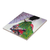 Japanse Geisha-kunst met kimono en paraplu Tegeltje (Zijkant)