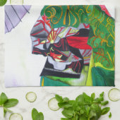 Japanse Geisha-kunst met kimono en paraplu Theedoek (Gevouwen)