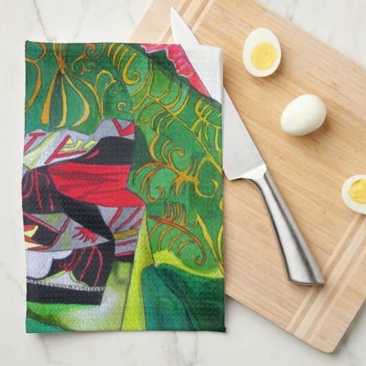 Japanse Geisha-kunst met kimono en paraplu Theedoek (Quarter Fold)