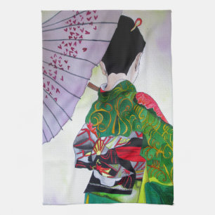 Japanse Geisha-kunst met kimono en paraplu Theedoek