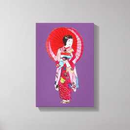 Japanse Geisha-kunst met paraplu Canvas Afdruk