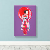 Japanse Geisha-kunst met paraplu Canvas Afdruk (Insitu (Houten vloer))
