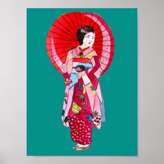 Japanse Geisha-kunst met paraplu Poster (Voorkant)