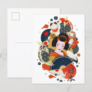 Japanse Geisha Kunstillustratie Reizen Briefkaart