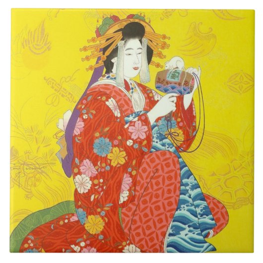 Japanse Geisha Lady Ceramic Tile Tegeltje (Voorkant)