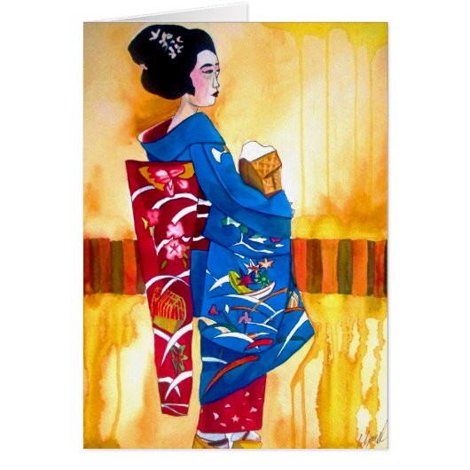 Japanse Geisha met blauwe kimono (Voorkant)