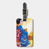 Japanse Geisha met blauwe kimono Bagagelabel (Voorkant verticaal)