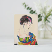Japanse Geisha met blauwe kimono Briefkaart (Staand voorkant)