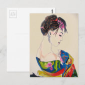 Japanse Geisha met blauwe kimono Briefkaart (Voorkant / Achterkant)