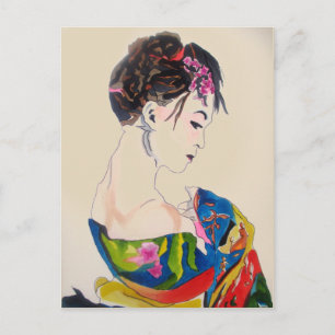 Japanse Geisha met blauwe kimono Briefkaart