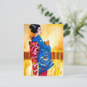 Japanse Geisha met blauwe kimono Briefkaart (Staand voorkant)