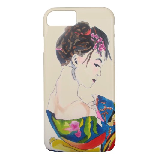 Japanse Geisha met blauwe kimono Case-Mate iPhone Case (Achterkant)