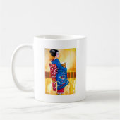 Japanse Geisha met blauwe kimono Koffiemok (Links)