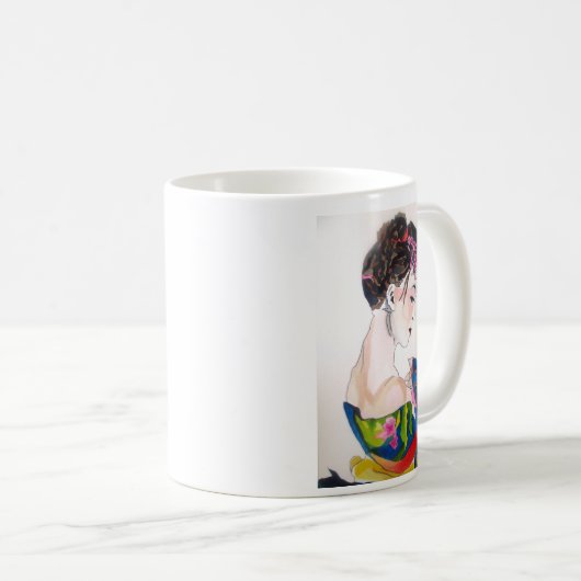 Japanse Geisha met blauwe kimono Koffiemok (Voorkant rechts)