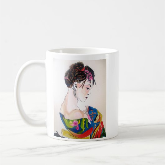 Japanse Geisha met blauwe kimono Koffiemok (Links)