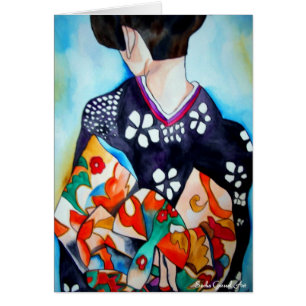 Japanse Geisha met blauwe kimono originele kunst