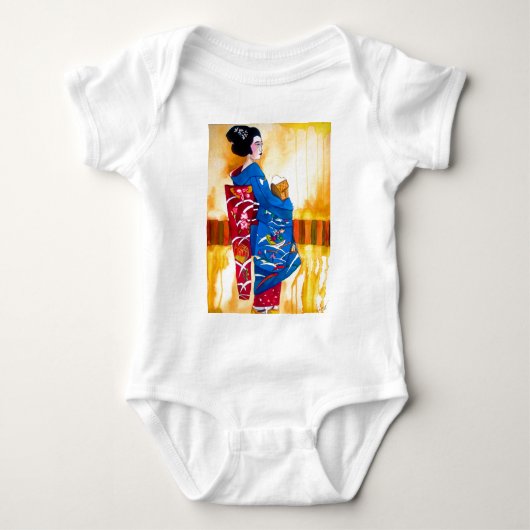 Japanse Geisha met blauwe kimono Romper (Voorkant)