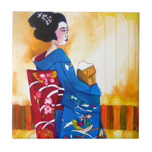Japanse Geisha met blauwe kimono Tegeltje
