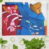 Japanse Geisha met blauwe kimono Theedoek (Gevouwen)