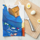 Japanse Geisha met blauwe kimono Theedoek (Quarter Fold)