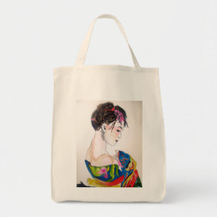 Japanse Geisha met blauwe kimono Tote Bag