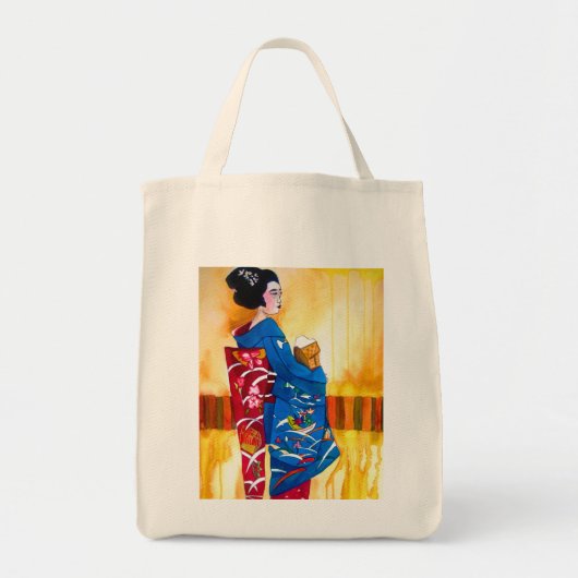 Japanse Geisha met blauwe kimono Tote Bag (Voorkant)