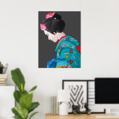 Japanse Geisha met Cherry Blossom fijne kunst Poster (Thuiskantoor)