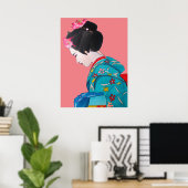 Japanse Geisha met Cherry Blossom fijne kunst Poster (Thuiskantoor)