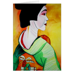 Japanse Geisha met groene kimono originele kunst