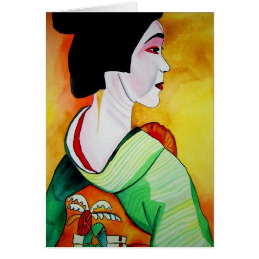 Japanse Geisha met groene kimono originele kunst (Voorkant)