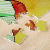 Japanse Geisha met groene kimono originele kunst Legpuzzel (Zijkant)