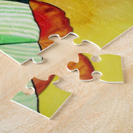 Japanse Geisha met groene kimono originele kunst Legpuzzel (Zijkant)