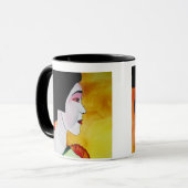 Japanse Geisha met groene kimono originele kunst Mok (Voorkant links)