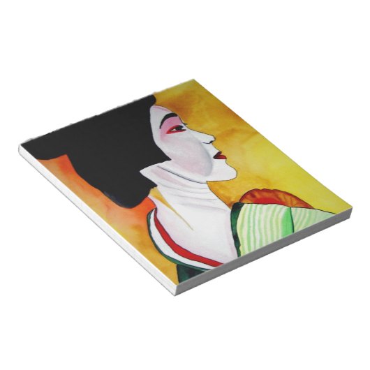 Japanse Geisha met groene kimono originele kunst Notitieblok (Schuin)