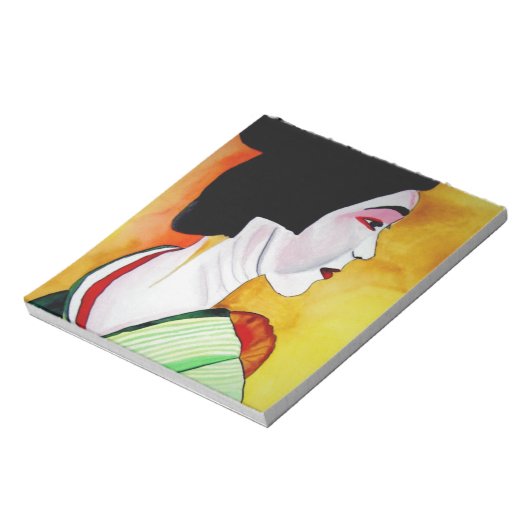 Japanse Geisha met groene kimono originele kunst Notitieblok (Linkerzijde)