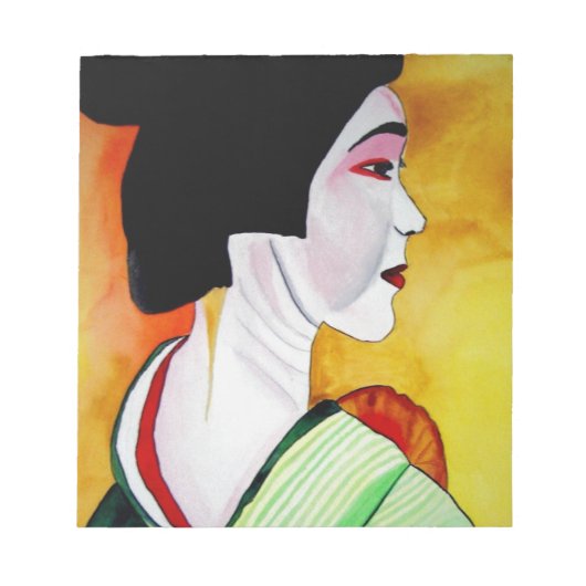Japanse Geisha met groene kimono originele kunst Notitieblok (Voorkant)