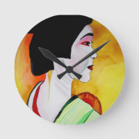 Japanse geisha met groene kimono originele kunst